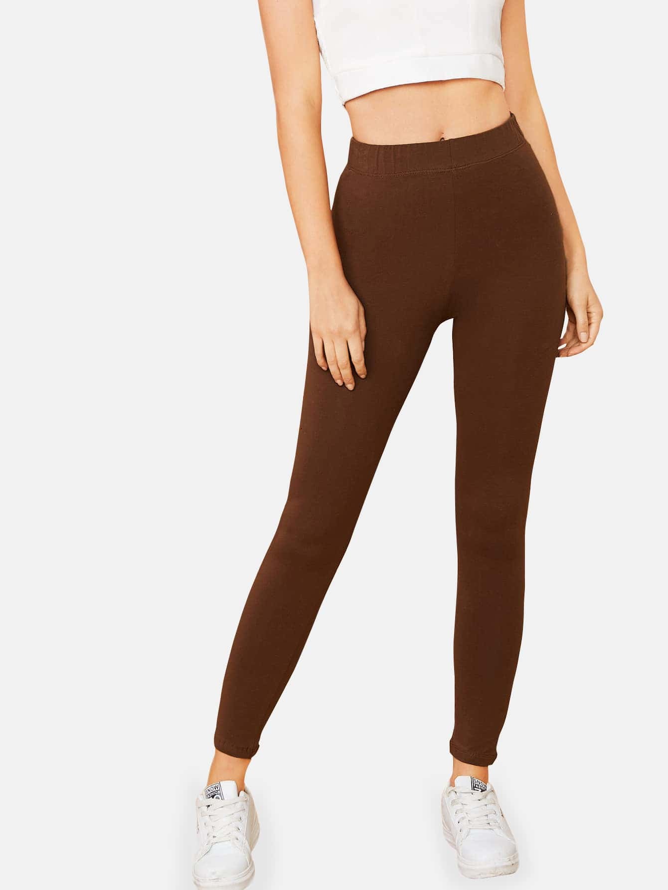SHEIN BASICS Cotton High Waist Solid Leggings