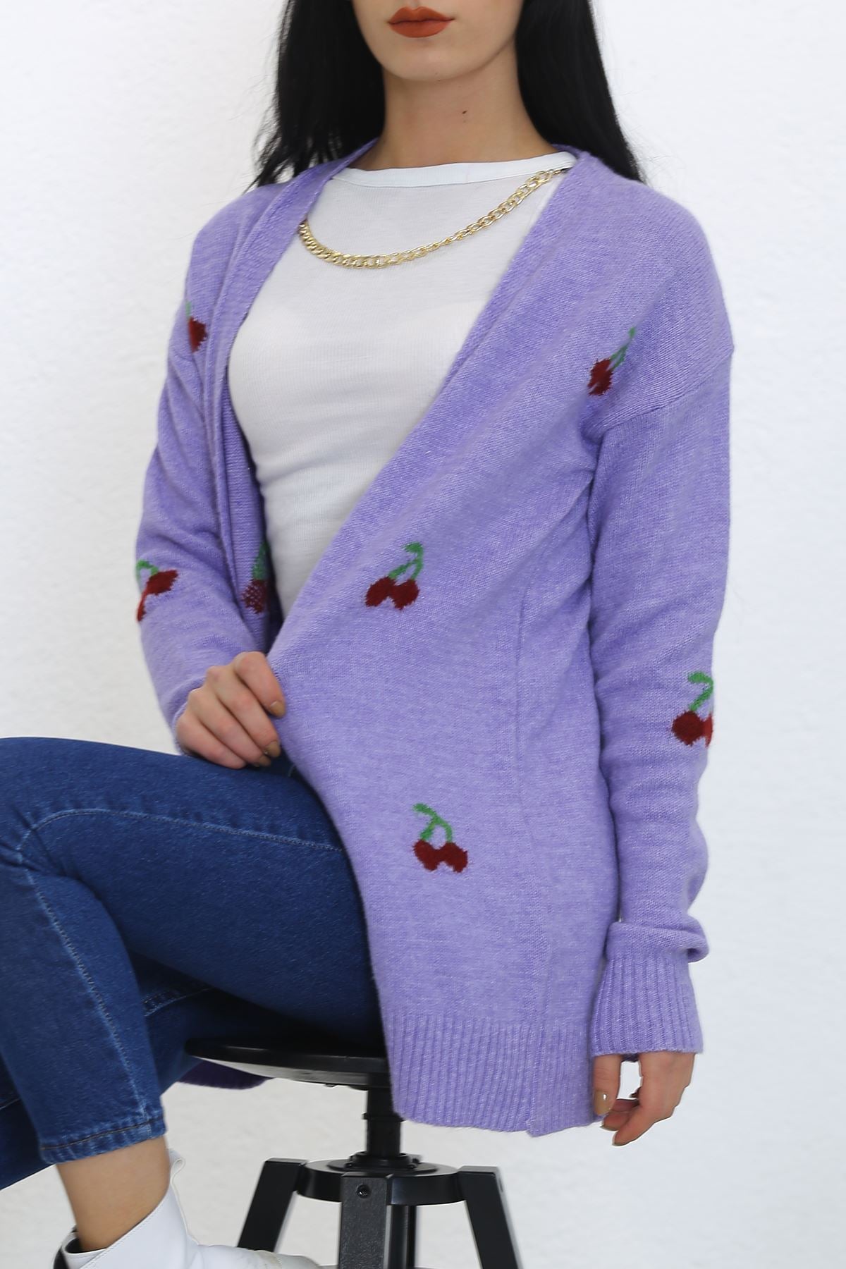 Kiraz Desenli Hırka Lila - 7908.1248.
