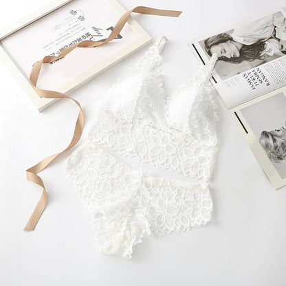 Women Lace Bra Sets Seamless Underwear Backless Vest Sexy Panties Lingerie Padded Bralette Ultrathin Briefs Female Intimates