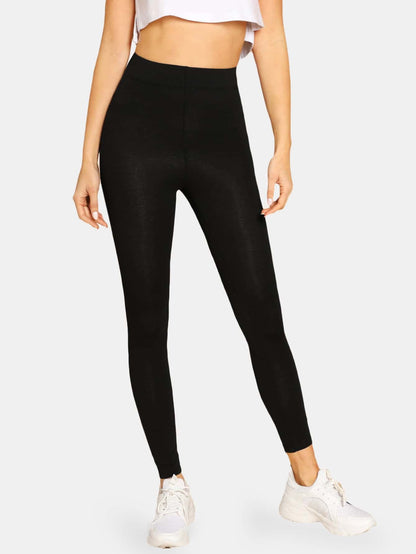SHEIN BASICS Cotton High Waist Solid Leggings