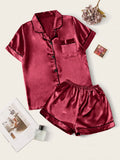 Contrast Binding Satin PJ Set