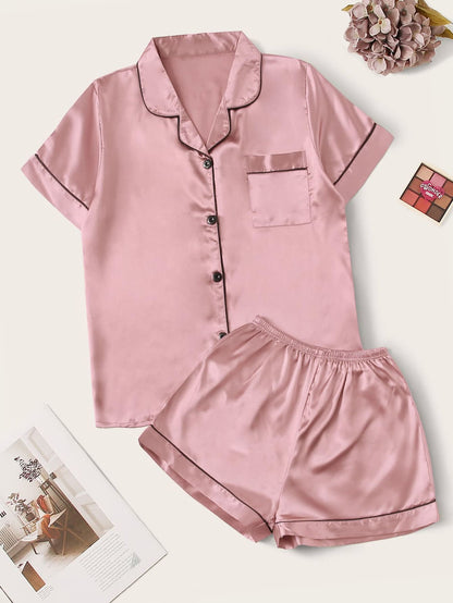 Contrast Binding Satin PJ Set