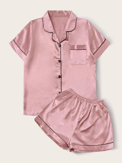 Contrast Binding Satin PJ Set