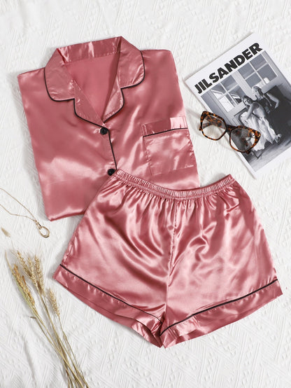 Contrast Binding Satin PJ Set