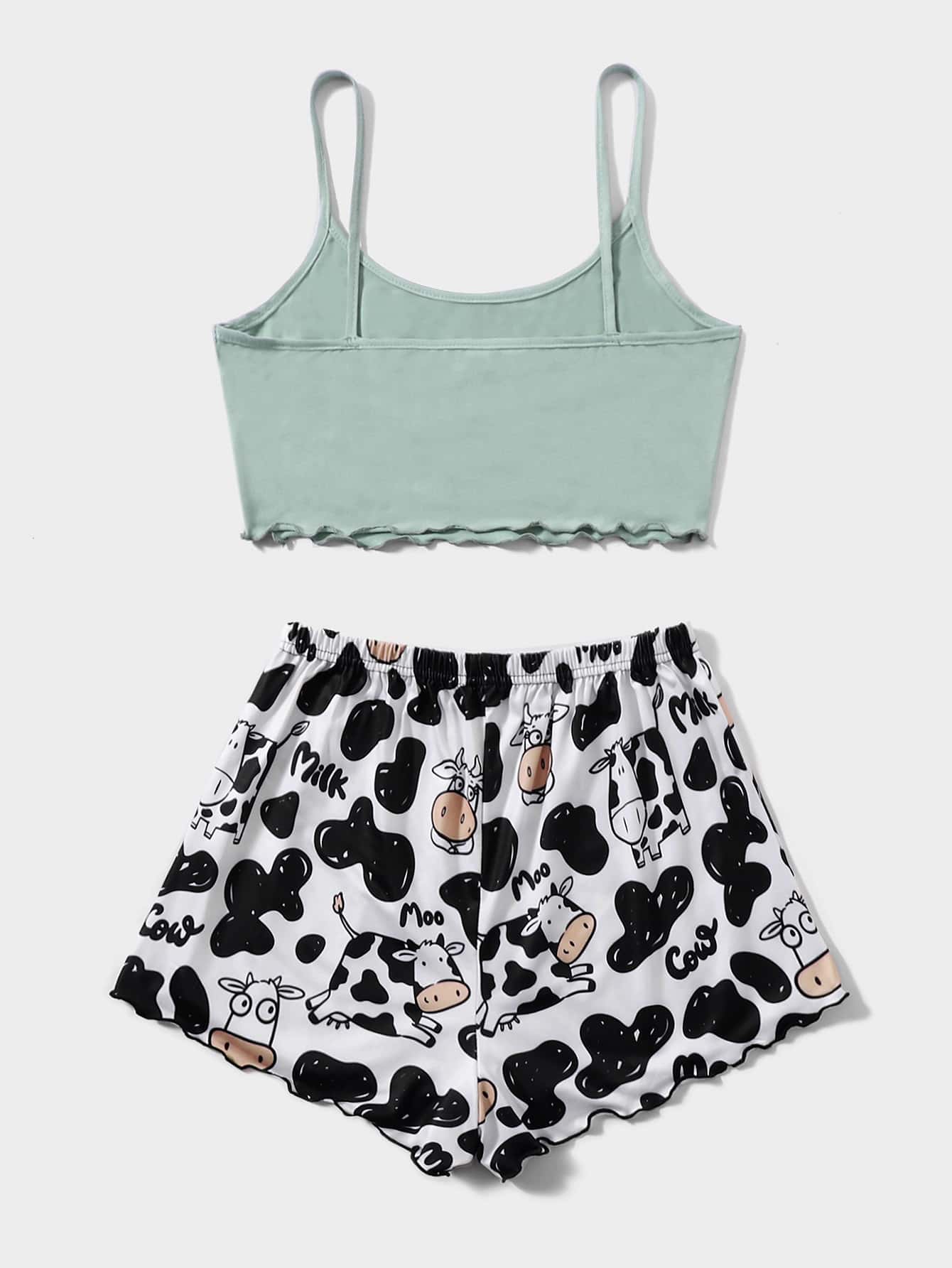 Cow Print Lettuce Trim PJ Set