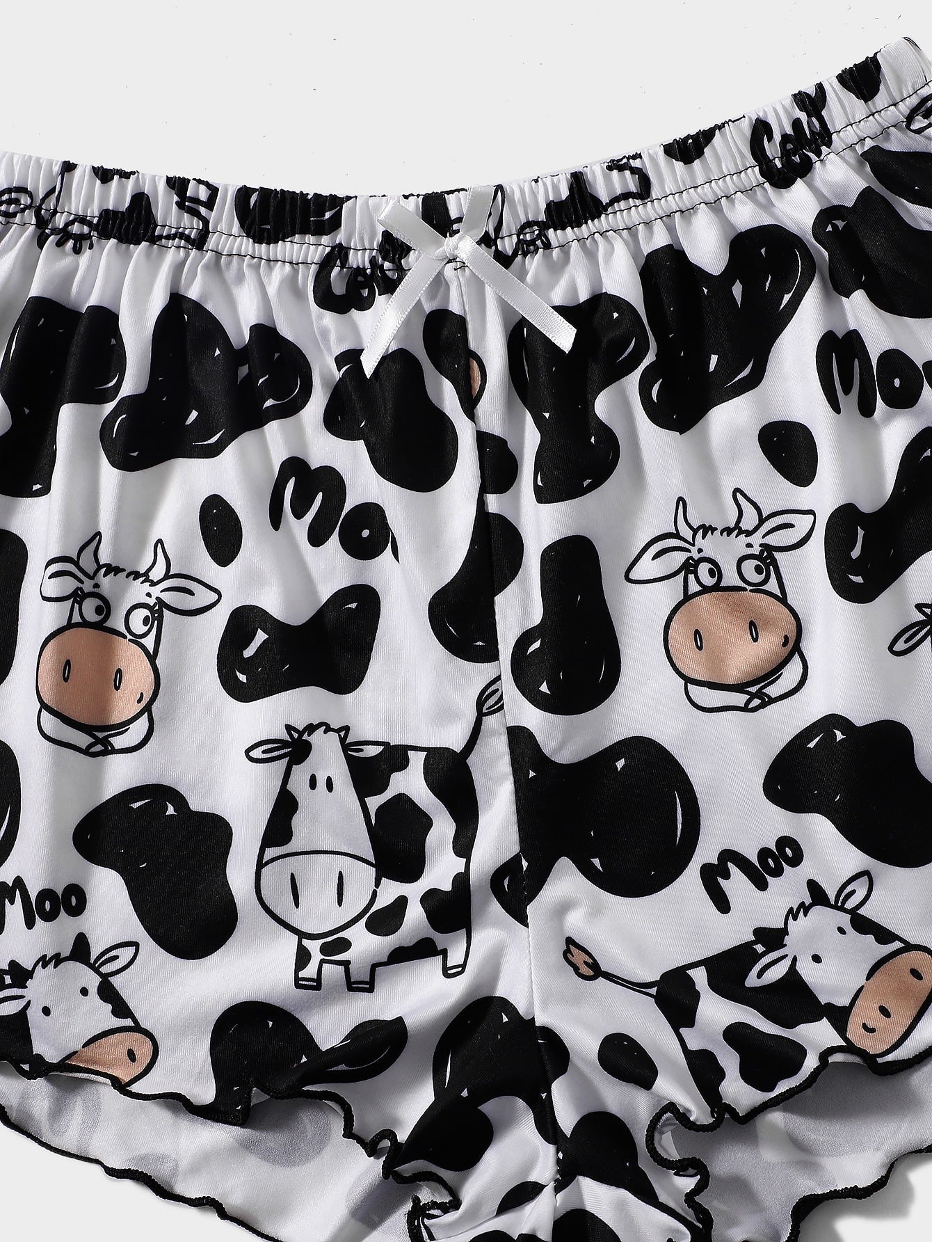 Cow Print Lettuce Trim PJ Set