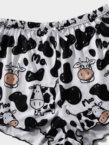Cow Print Lettuce Trim PJ Set
