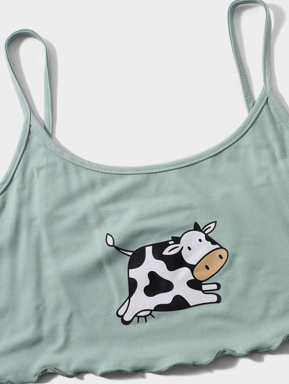 Cow Print Lettuce Trim PJ Set