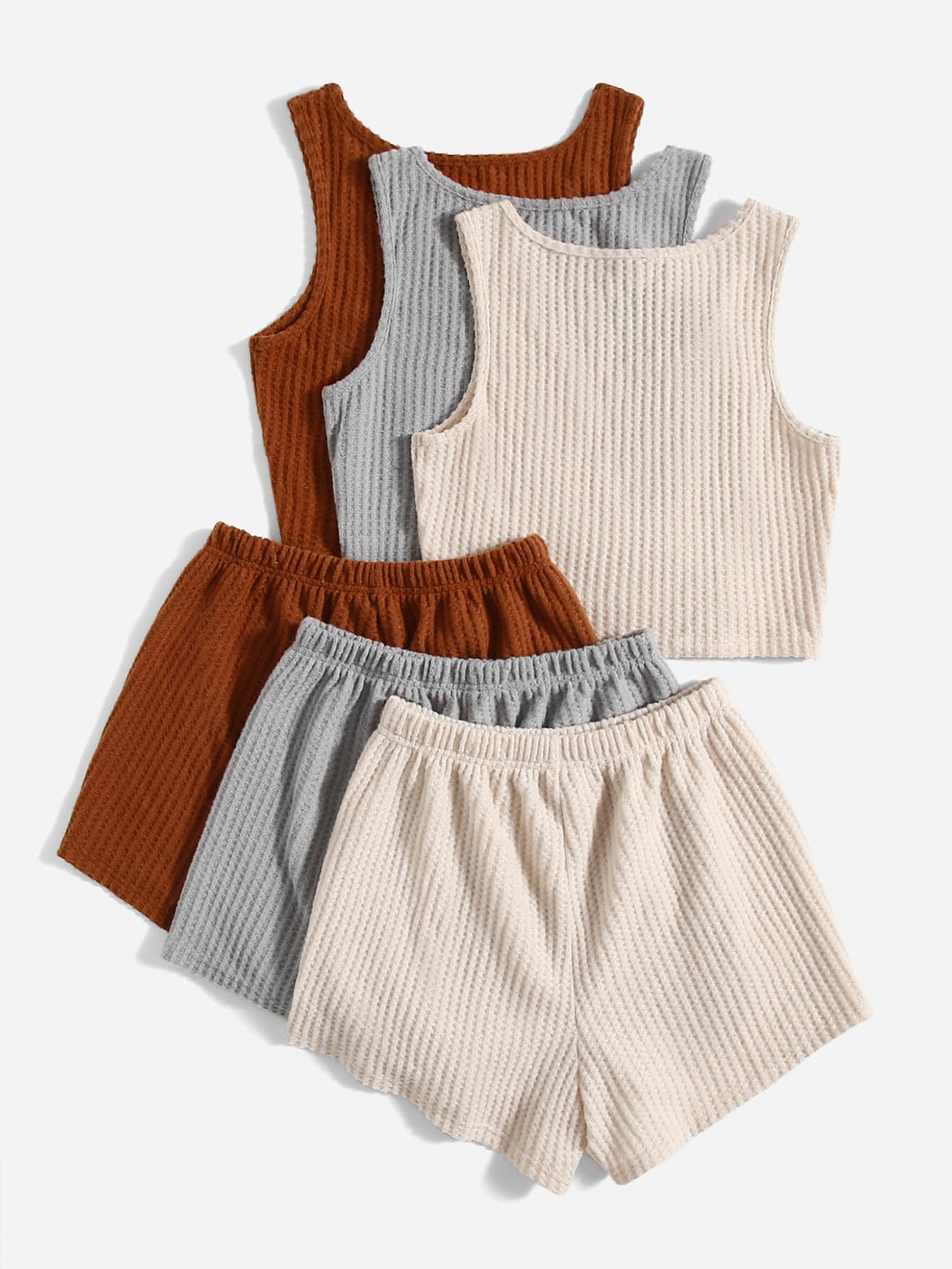 3pcs Waffle Knit Pajama Set