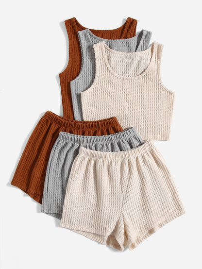 3pcs Waffle Knit Pajama Set