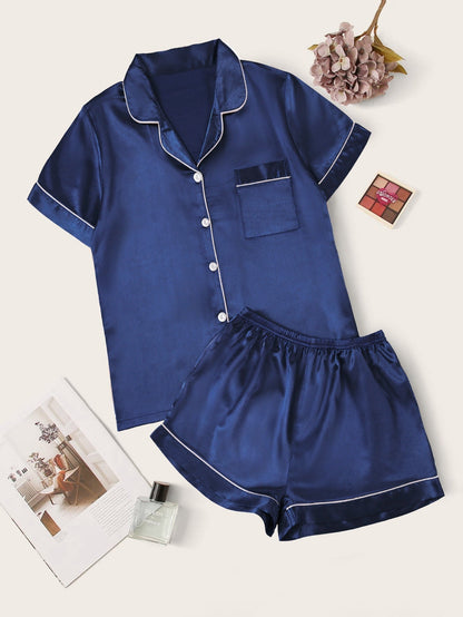 Contrast Binding Satin PJ Set