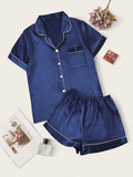 Contrast Binding Satin PJ Set