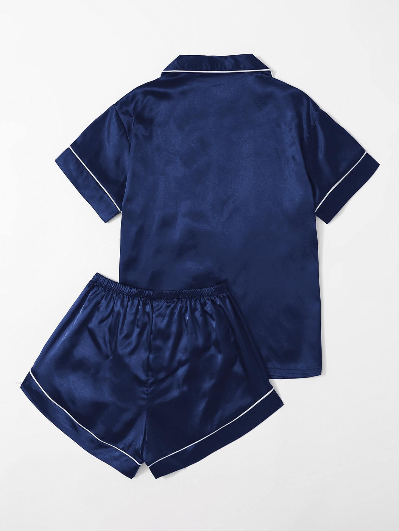 Satin Contrast Binding Button Front Pajama Set - Chic and Elegant