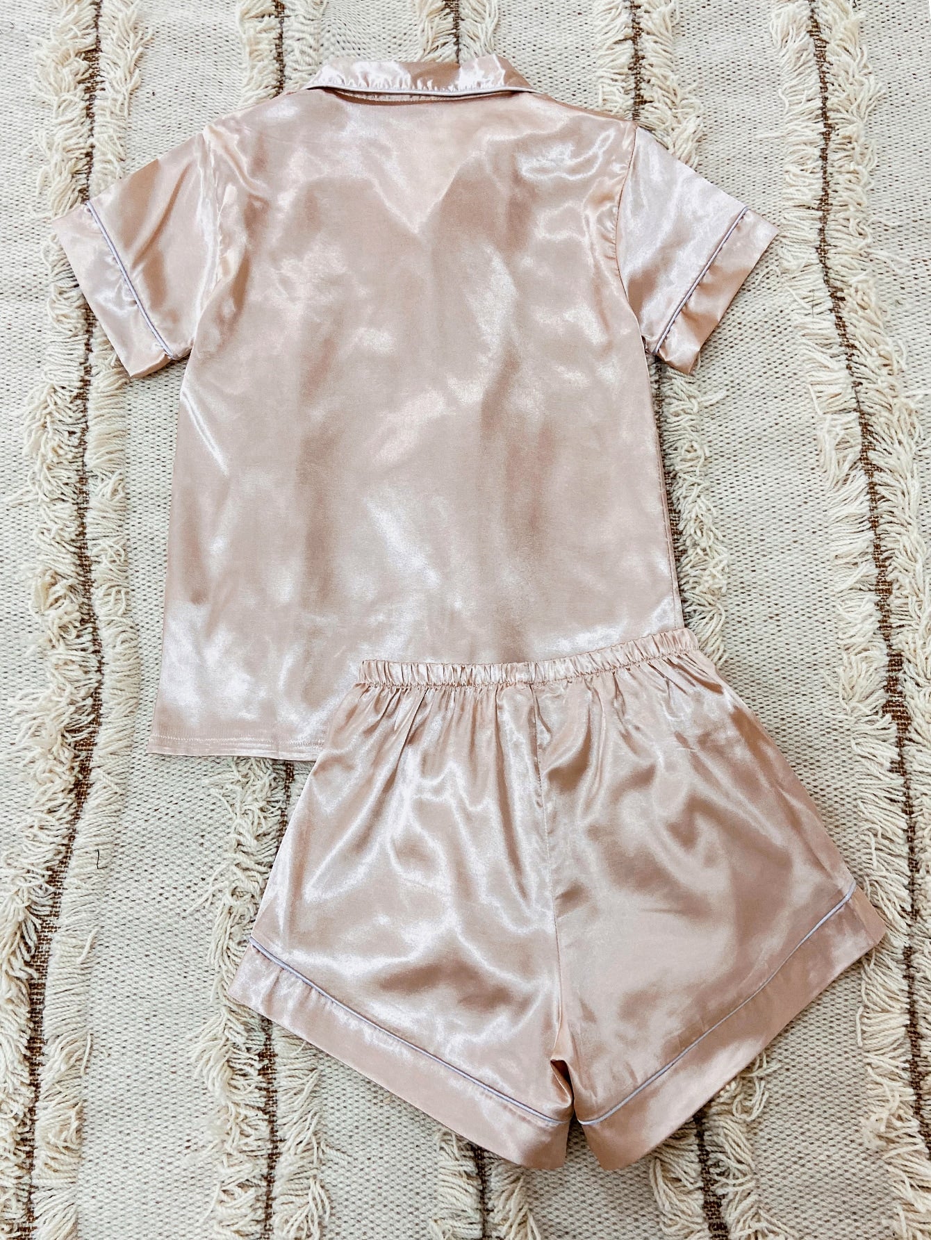 Satin Contrast Binding Button Front Pajama Set - Chic and Elegant