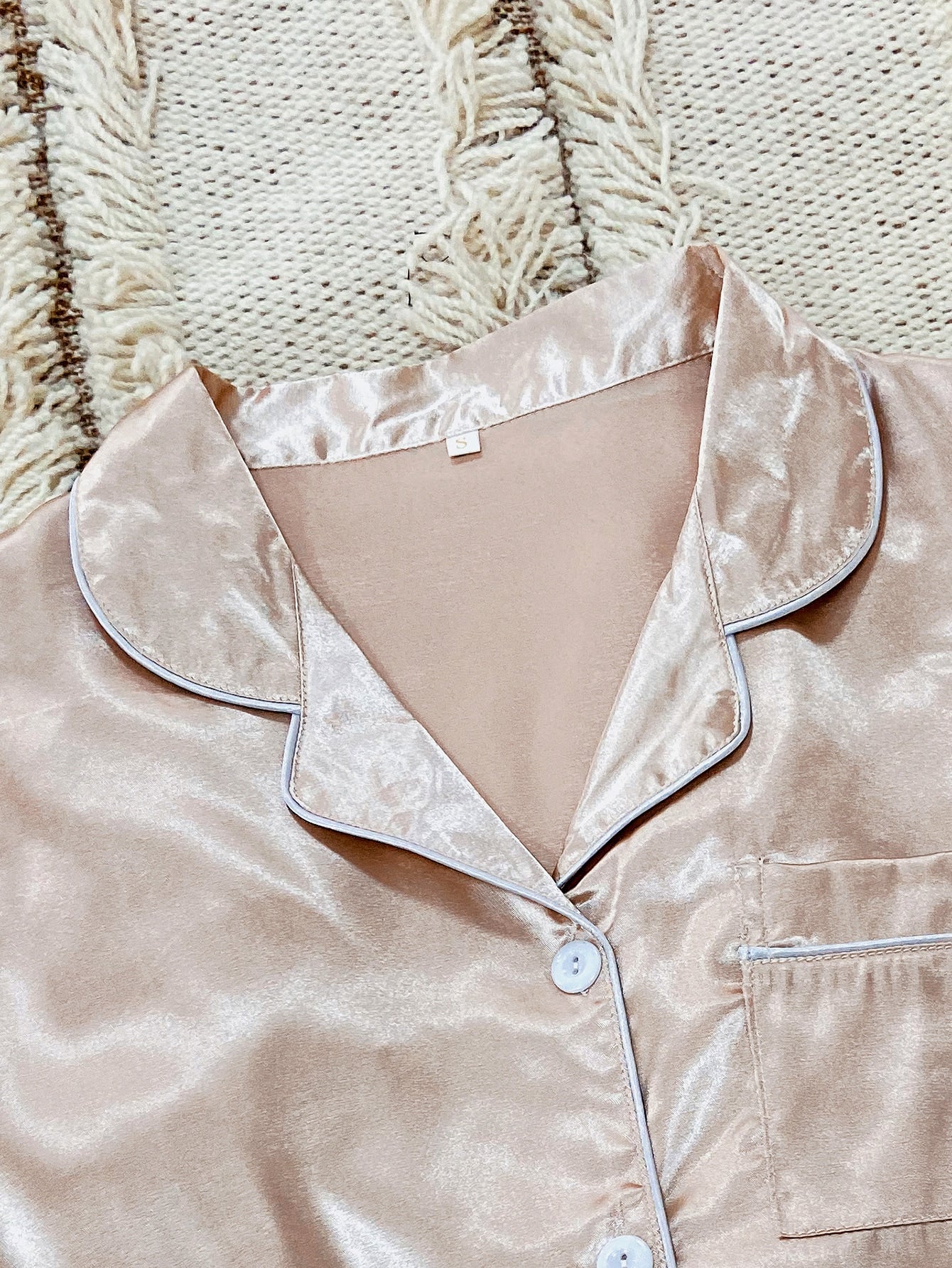 Satin Contrast Binding Button Front Pajama Set - Chic and Elegant
