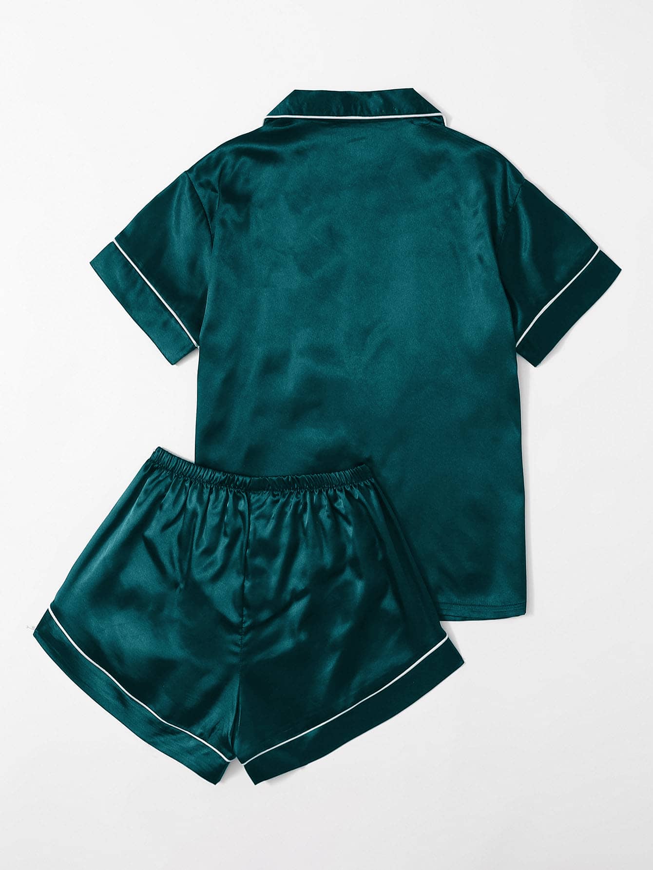 Satin Contrast Binding Button Front Pajama Set - Chic and Elegant