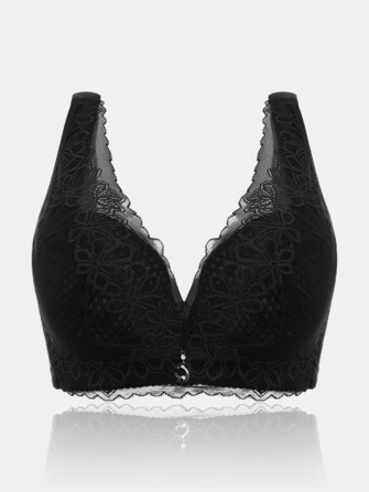 Women Wireless Lace Solid Lightly Lined Breathable Back Closure Bra