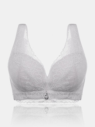 Women Wireless Lace Solid Lightly Lined Breathable Back Closure Bra