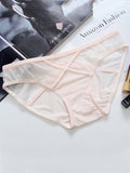 Transparent Ice Silk Mesh Cross Low Waisted Briefs