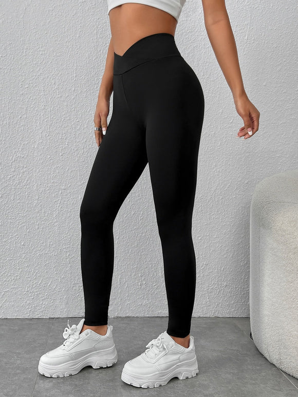 SHEIN PETITE Solid Wideband Waist Leggings