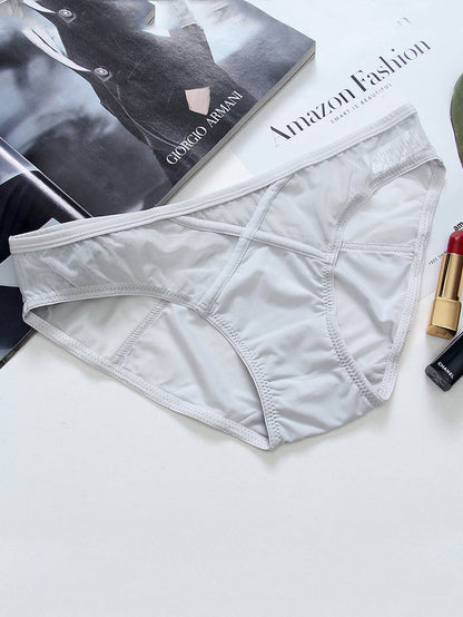 Transparent Ice Silk Mesh Cross Low Waisted Briefs