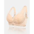 Women Wireless Lace Solid Lightly Lined Breathable Back Closure Bra