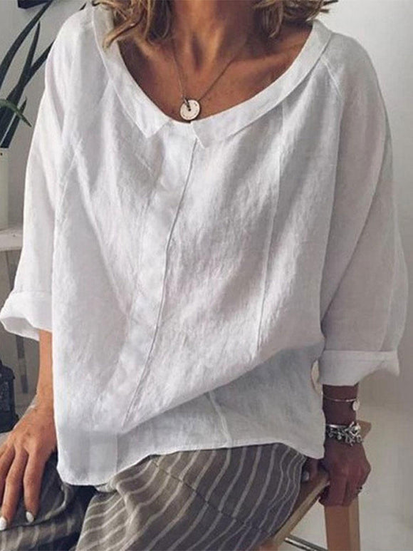 Women Casual Cotton Pure Color Long Sleeve Blouse