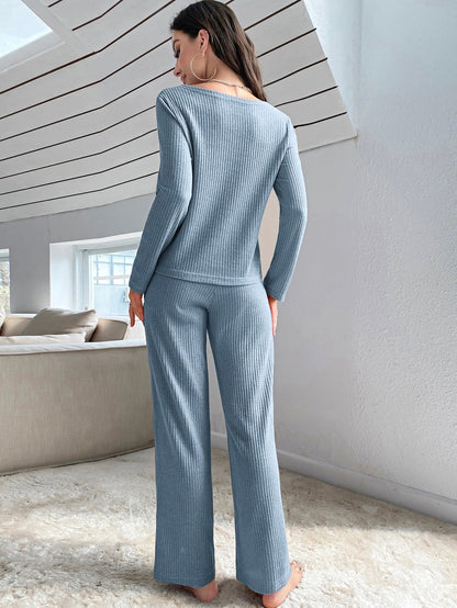 Ribbed Knit Button Front Lounge Set