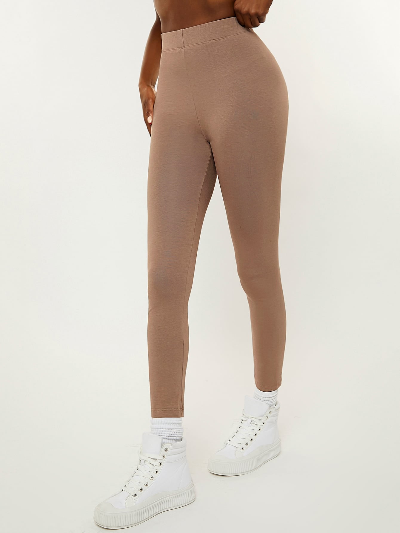 SHEIN BASICS Cotton High Waist Solid Leggings