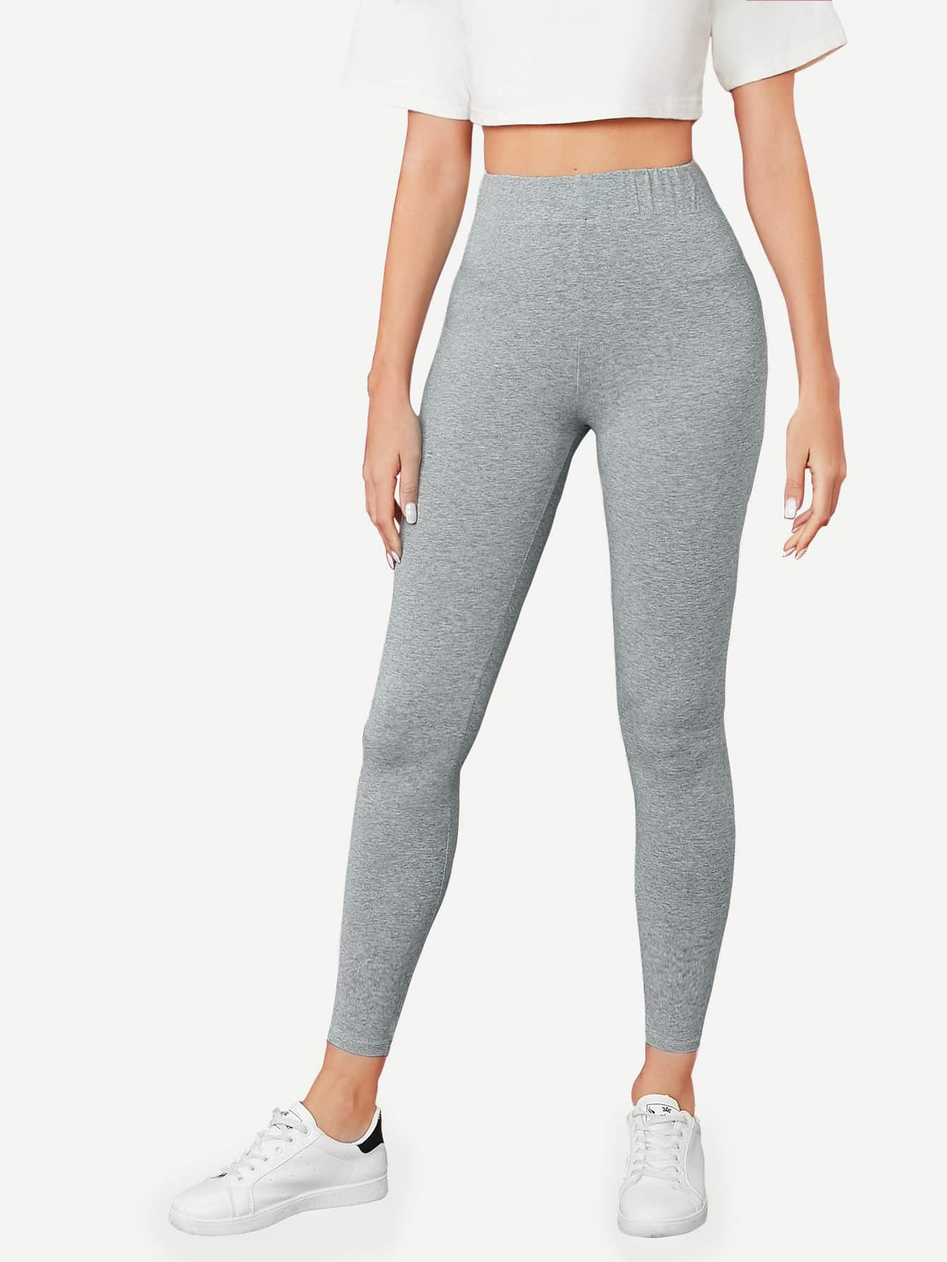 SHEIN BASICS Cotton High Waist Solid Leggings