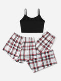 3Pcs Plaid Bow Front PJ Set