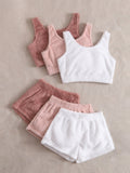 3Pcs Solid Flannel Tank Top & 3Pcs Lounge Shorts