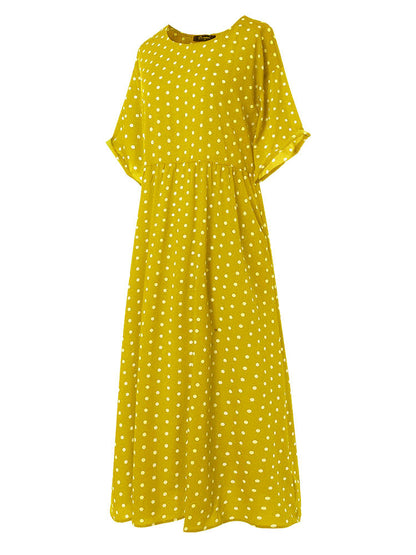 Polka Dot Print Short Sleeve Plus Size Maxi Dress with Pockets
