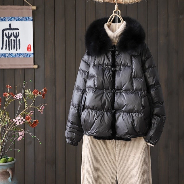 Estorenew Winter Women Down Coat 90% White Duck Down Jacket Real Luxury Fox Fur Collar Female Elegant Thicken Feather