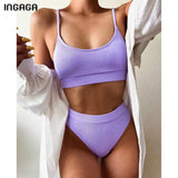 Estorenew High Waist Bikinis Swimsuits Women Push Up Swimwear Ribbed Strap Bathing Suit Biquini Brazilian Bikini 2021 New Beachwear