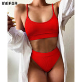 Estorenew High Waist Bikinis Swimsuits Women Push Up Swimwear Ribbed Strap Bathing Suit Biquini Brazilian Bikini 2021 New Beachwear