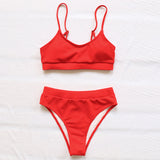 Estorenew High Waist Bikinis Swimsuits Women Push Up Swimwear Ribbed Strap Bathing Suit Biquini Brazilian Bikini 2021 New Beachwear