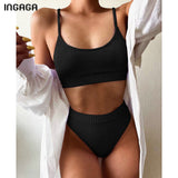 Estorenew High Waist Bikinis Swimsuits Women Push Up Swimwear Ribbed Strap Bathing Suit Biquini Brazilian Bikini 2021 New Beachwear