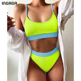 Estorenew High Waist Bikinis Swimsuits Women Push Up Swimwear Ribbed Strap Bathing Suit Biquini Brazilian Bikini 2021 New Beachwear