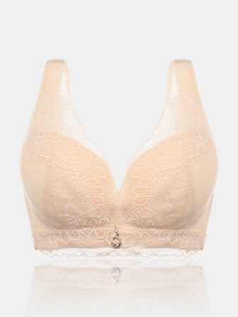 Women Wireless Lace Solid Lightly Lined Breathable Back Closure Bra