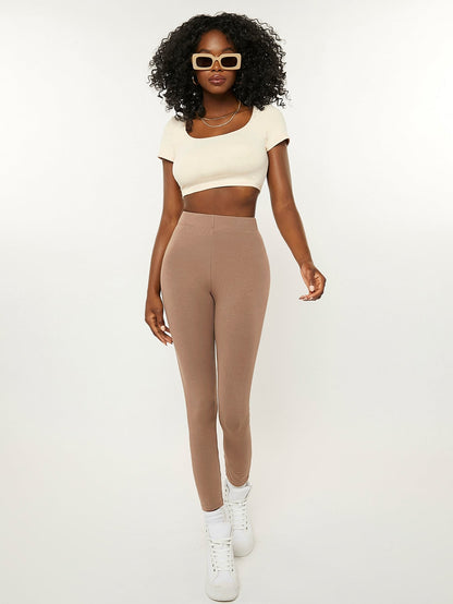 SHEIN BASICS Cotton High Waist Solid Leggings