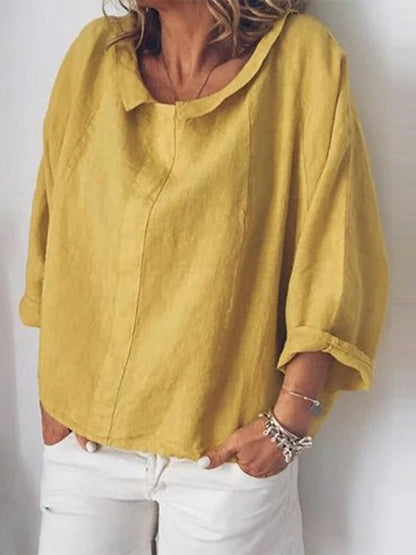 Women Casual Cotton Pure Color Long Sleeve Blouse