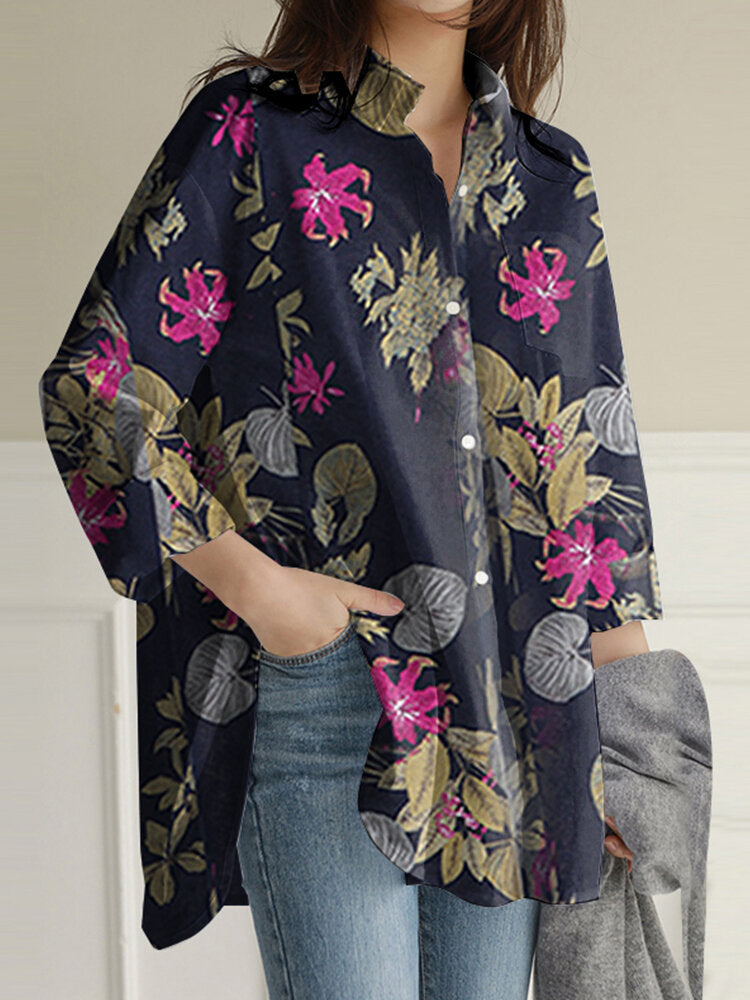 Flower Print Casual Loose Blouse