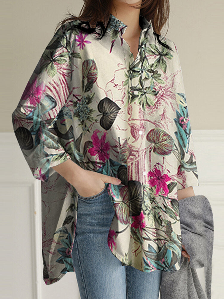Flower Print Casual Loose Blouse