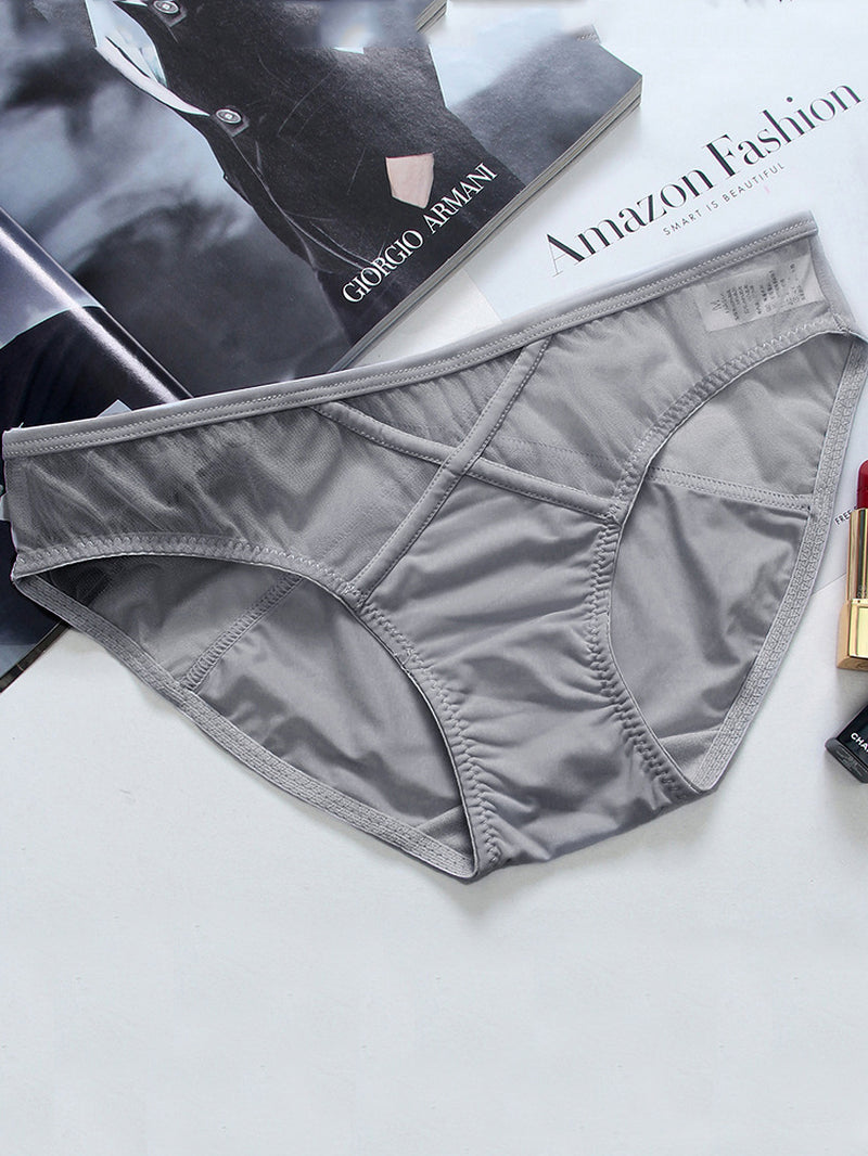 Transparent Ice Silk Mesh Cross Low Waisted Briefs