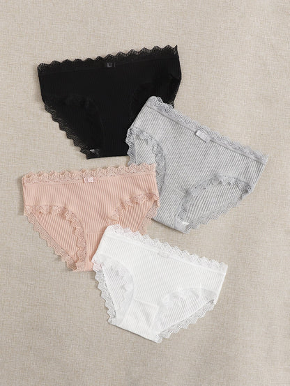 4Pack Lace Trim Rib Panty Set