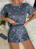 Dinosaur Print Pajama Set with Eye Mask