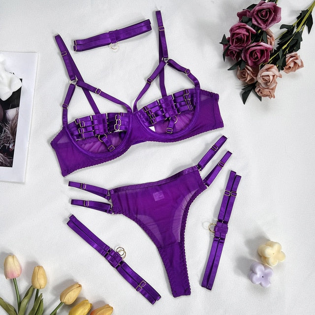 Estorenew Sexy Lingerie Naked Women Without Censorship 5-Piece Sexy Costume Hollow Underwear Uncensored Sensual Open Bra Outfits