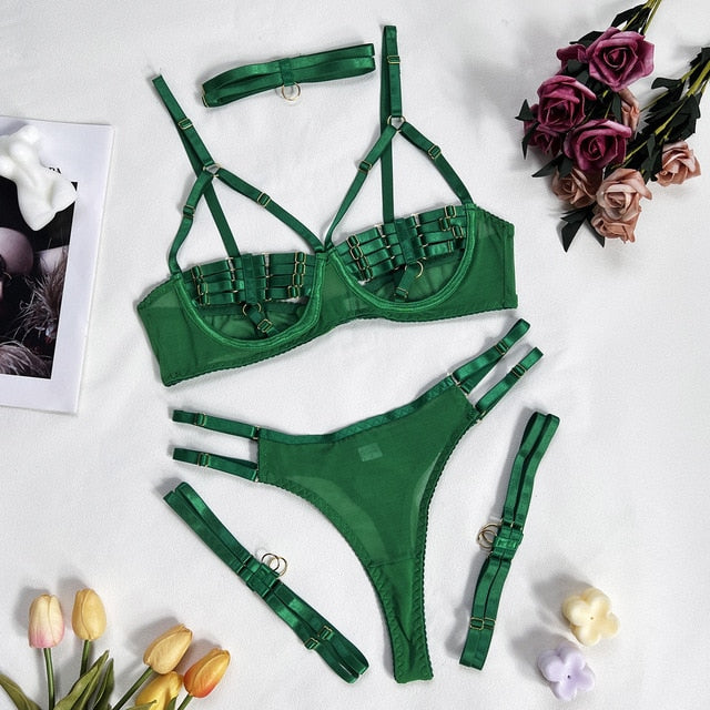 Estorenew Sexy Lingerie Naked Women Without Censorship 5-Piece Sexy Costume Hollow Underwear Uncensored Sensual Open Bra Outfits