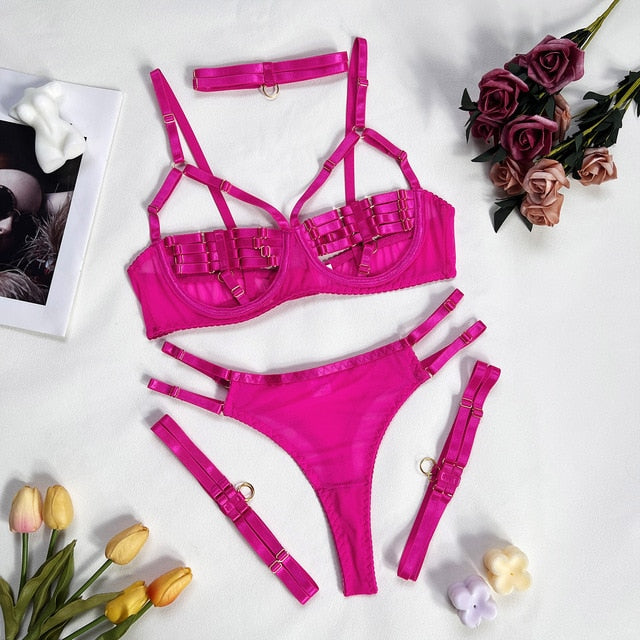 Estorenew Sexy Lingerie Naked Women Without Censorship 5-Piece Sexy Costume Hollow Underwear Uncensored Sensual Open Bra Outfits